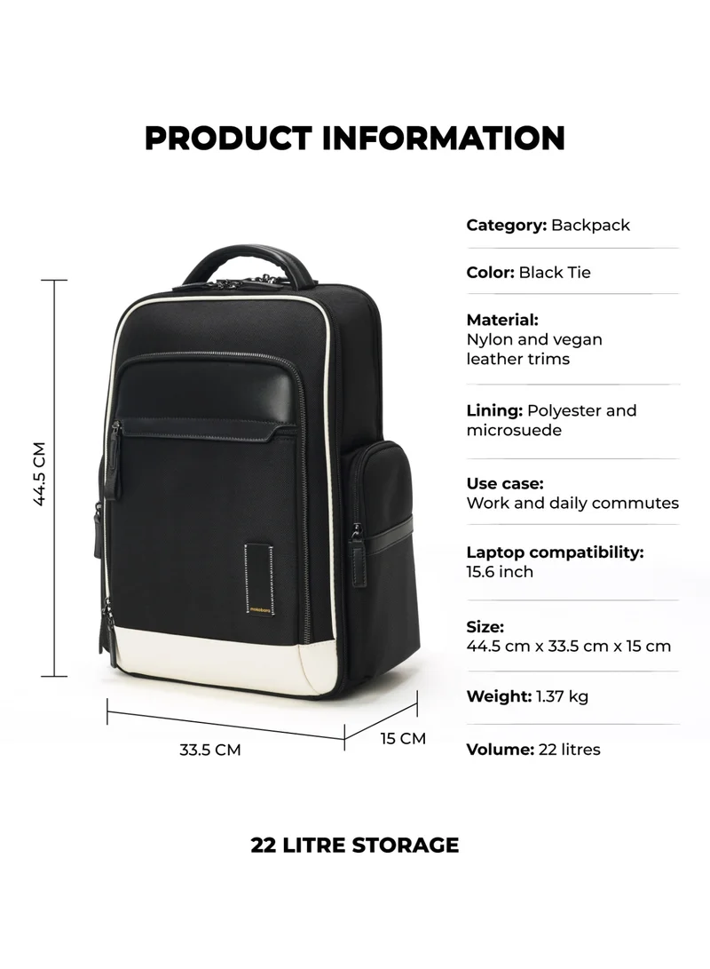 موكوبارا للتجارة ذ.م.م حقيبة الظهر بيس بسعة  لتر من النايلون والجلد النباتي بلون أسود ربطة عنق