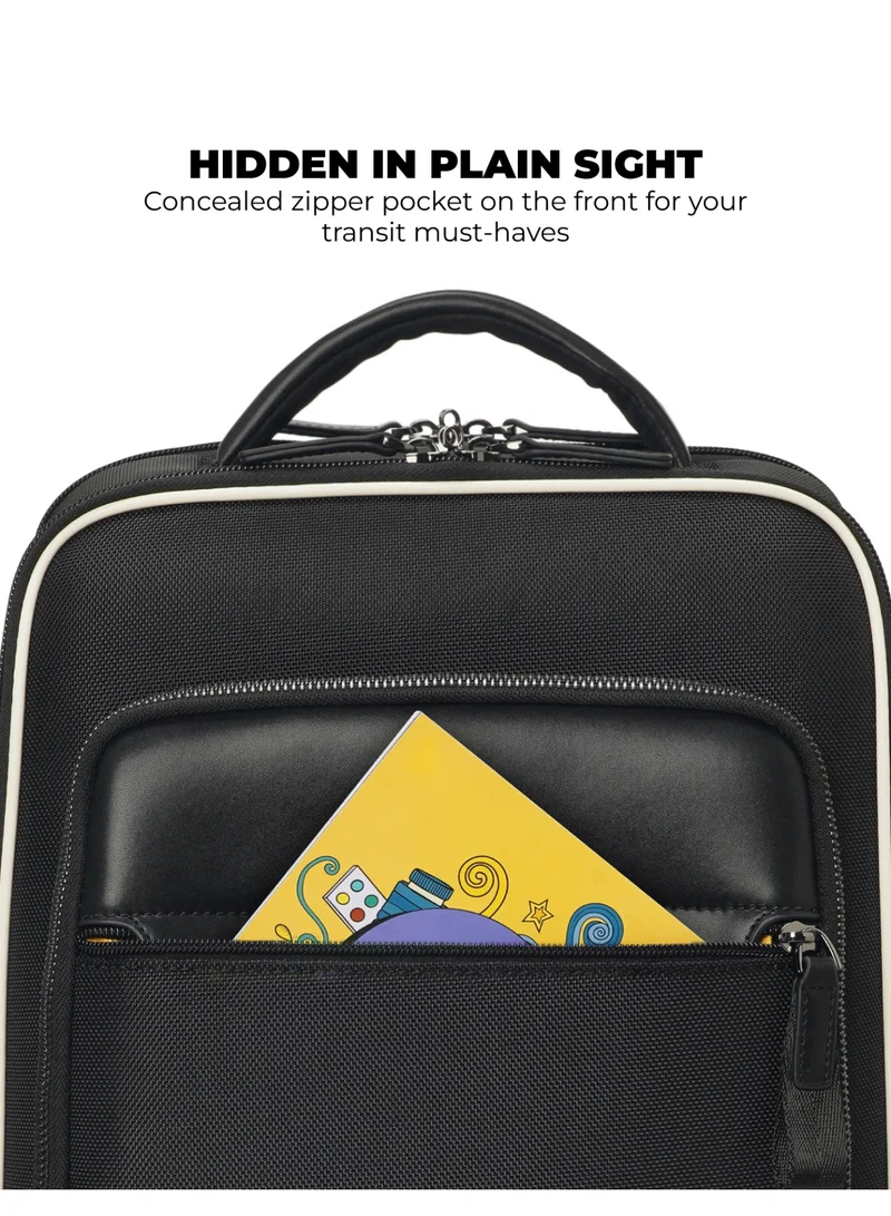 موكوبارا للتجارة ذ.م.م حقيبة الظهر بيس بسعة  لتر من النايلون والجلد النباتي بلون أسود ربطة عنق