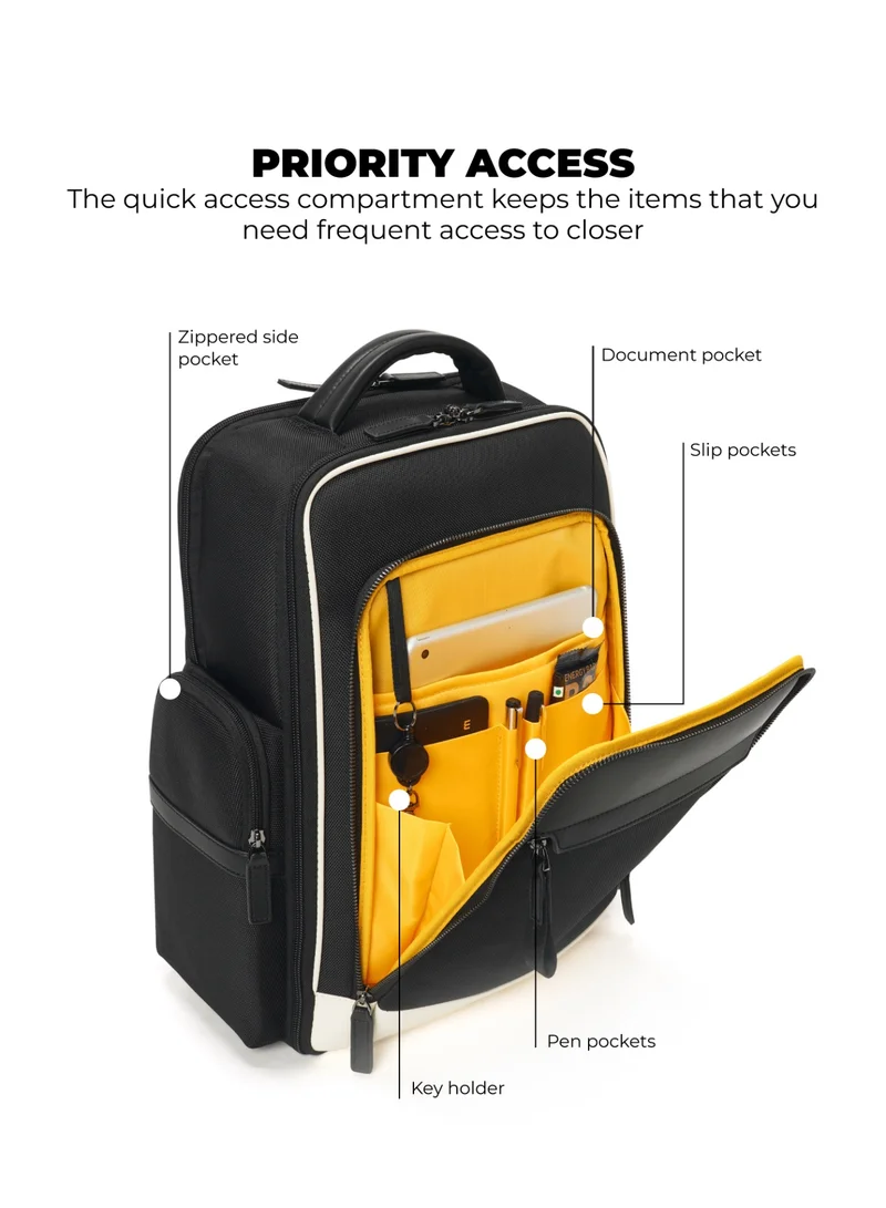 موكوبارا للتجارة ذ.م.م حقيبة الظهر بيس بسعة  لتر من النايلون والجلد النباتي بلون أسود ربطة عنق