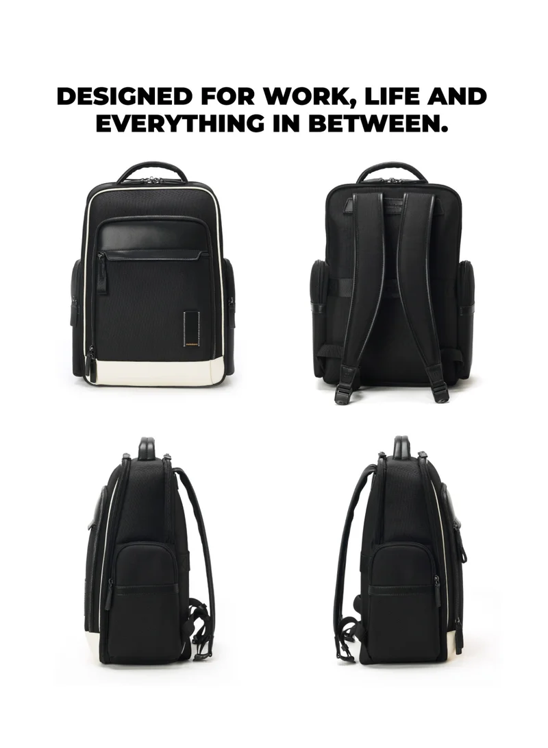 موكوبارا للتجارة ذ.م.م حقيبة الظهر بيس بسعة  لتر من النايلون والجلد النباتي بلون أسود ربطة عنق