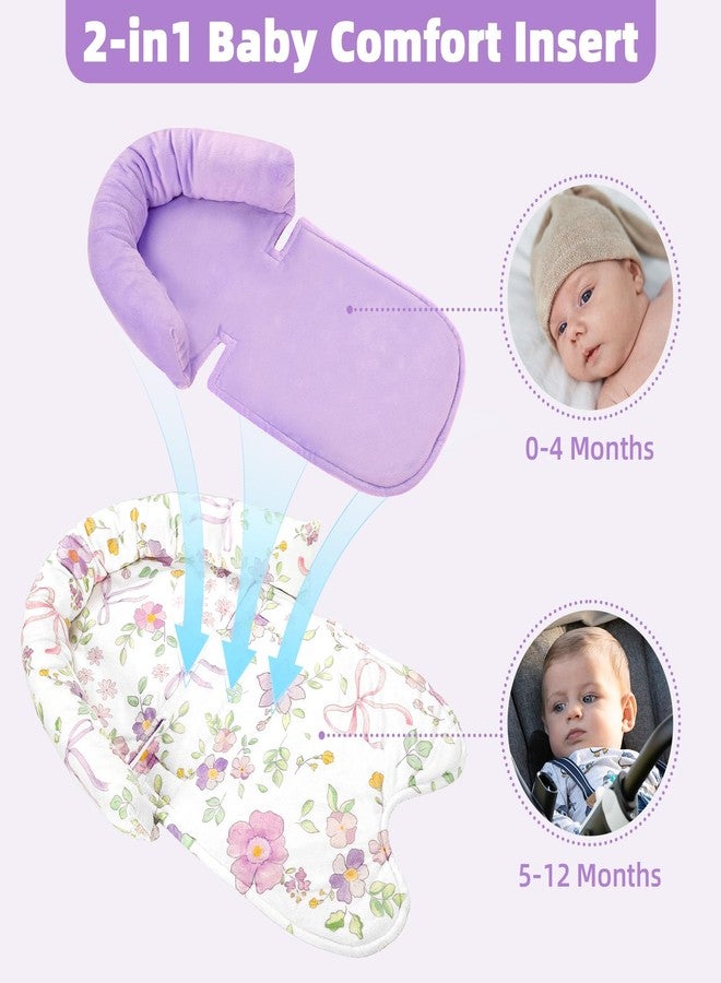 SWESEN Infant Car Seat Insert & Strap Covers, Car Seat Head Support for Baby Girls Boys, 2 in 1 Soft Plush Car Seat Insert for Newborns, for Infants Aged 0-12 (Purple Floral) - Image 4