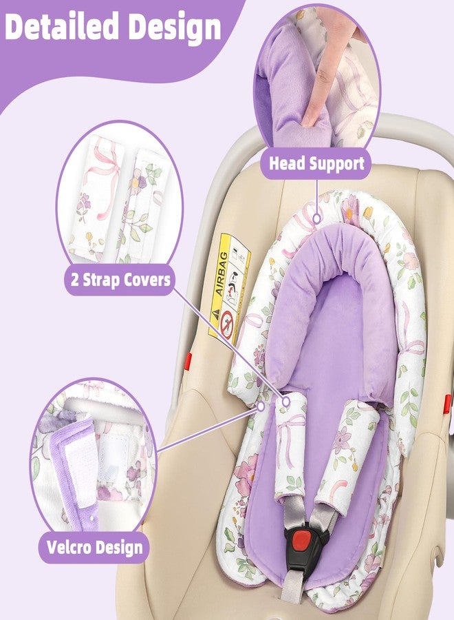 SWESEN Infant Car Seat Insert & Strap Covers, Car Seat Head Support for Baby Girls Boys, 2 in 1 Soft Plush Car Seat Insert for Newborns, for Infants Aged 0-12 (Purple Floral) - Image 5