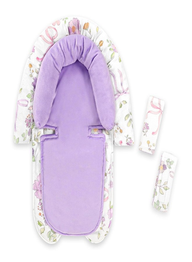 SWESEN Infant Car Seat Insert & Strap Covers, Car Seat Head Support for Baby Girls Boys, 2 in 1 Soft Plush Car Seat Insert for Newborns, for Infants Aged 0-12 (Purple Floral) - Image 1