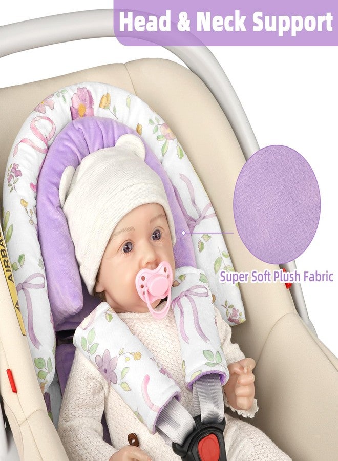 SWESEN Infant Car Seat Insert & Strap Covers, Car Seat Head Support for Baby Girls Boys, 2 in 1 Soft Plush Car Seat Insert for Newborns, for Infants Aged 0-12 (Purple Floral) - Image 3