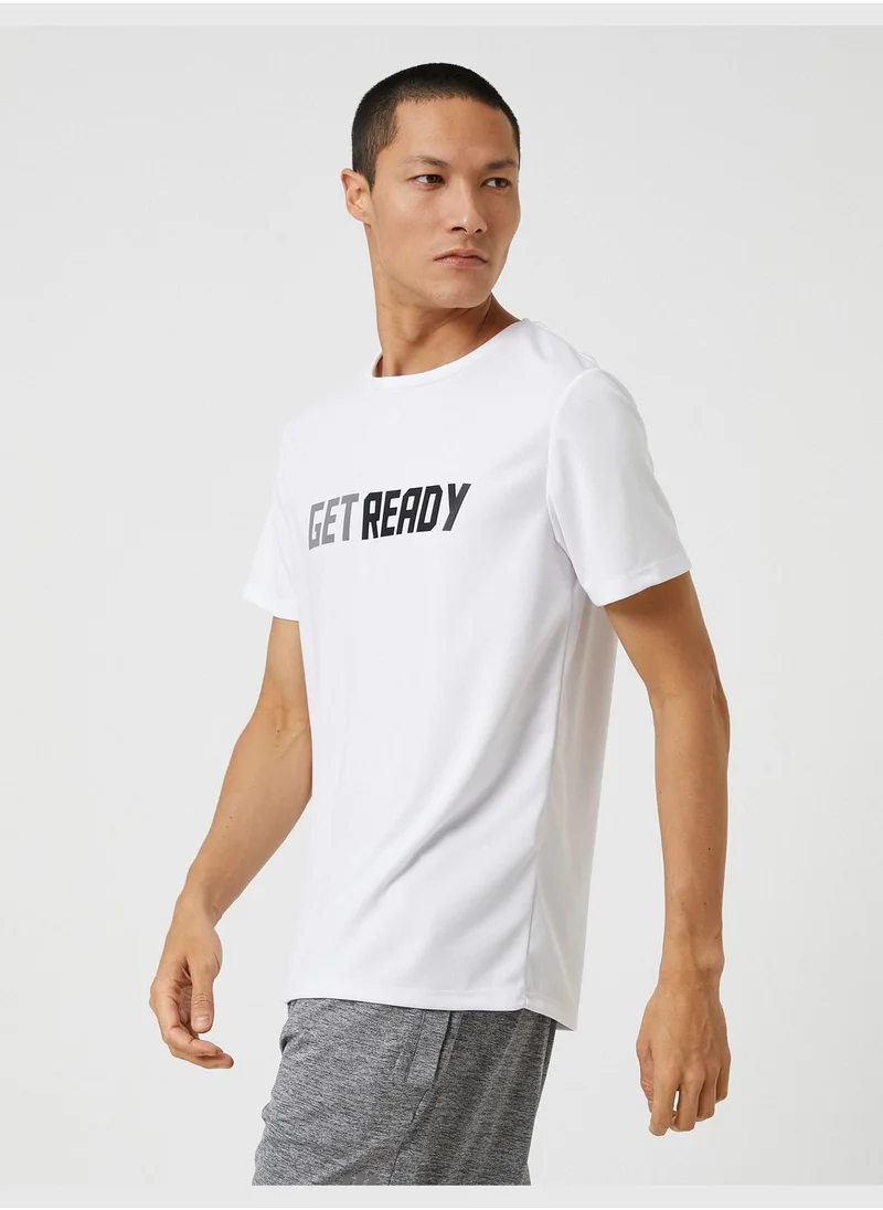 كوتون Sport T-Shirt Slogan Printed Crew Neck