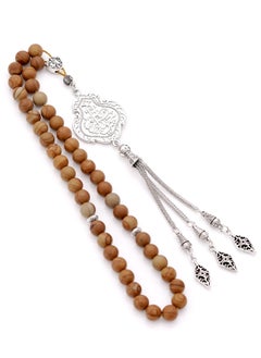 Subhati Gandeel Prayer Beads ( Misbah ) with metal Parts and Wooden Jasper Stone | 8 MM Beads - 45  - Image 2