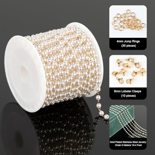 UMAOKANG 5 Meters Gold Plated Chain for Jewelry Making Small Artificial Pearl Chains Bulk Jewelry Making Chain Supplies Findings - Image 3
