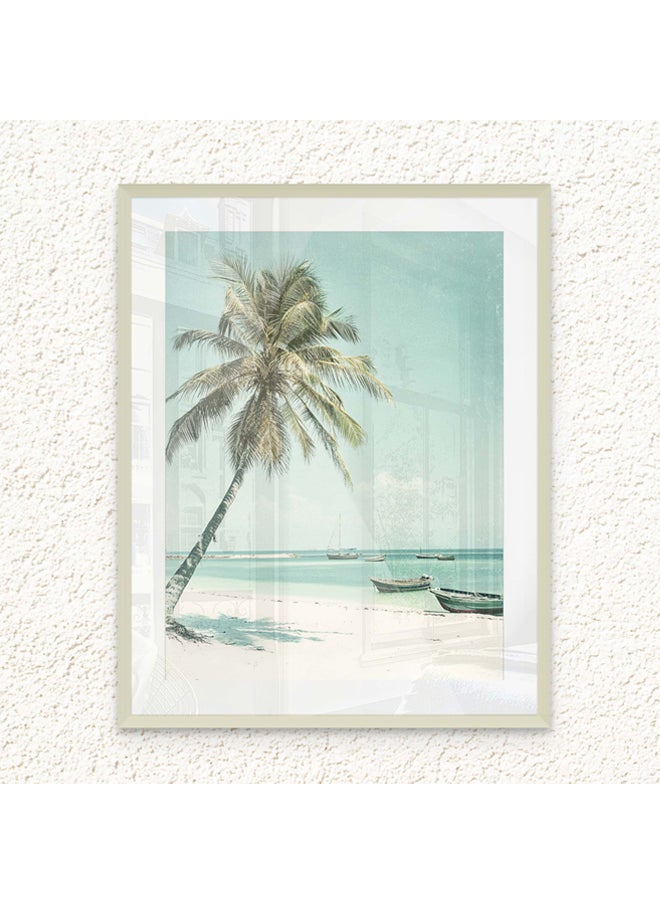 Art Decor - Art Decor Framed Fine Art Beach with Palm Trees Portrait Aesthetic Tropical Coastal Print with Matt Board Wall Décor for Living Room Bedroom Home Office Hotel Gifting - Image 1