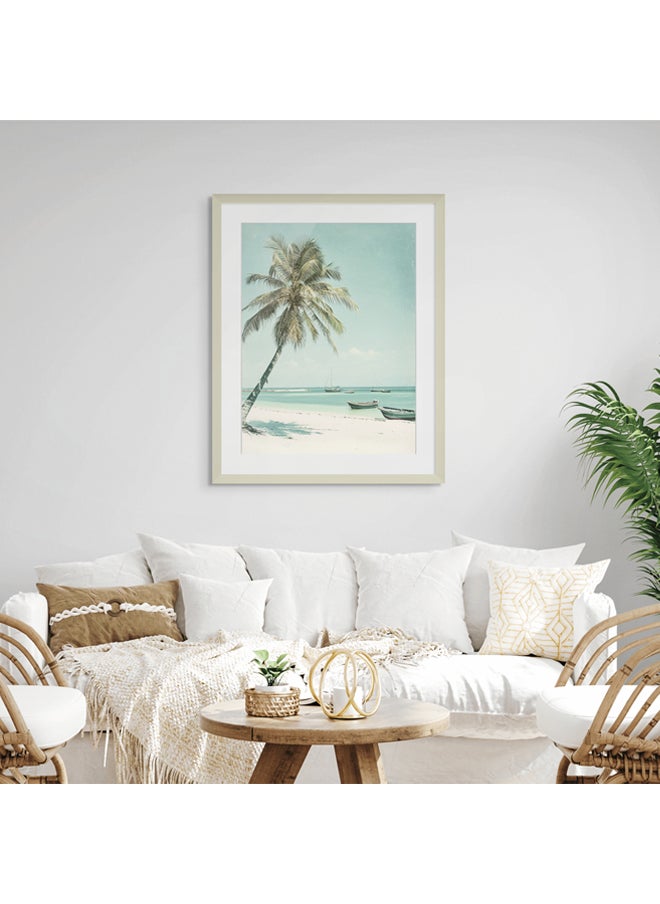Art Decor - Art Decor Framed Fine Art Beach with Palm Trees Portrait Aesthetic Tropical Coastal Print with Matt Board Wall Décor for Living Room Bedroom Home Office Hotel Gifting - Image 1
