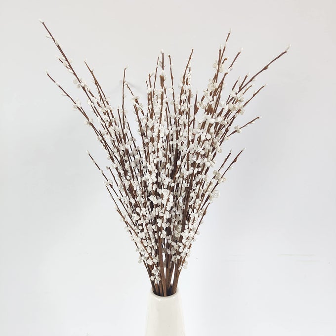 10 PIECES 295 LONG OF ARTIFICIAL FLOWERS FAUX JASMINE FAKE FLOWER PUSSY WILLOW BRANCHES STEMS FOR VASE WEDDING HOME OFFICE PARTY HOTEL RESTAURANT DECORATION WHITE