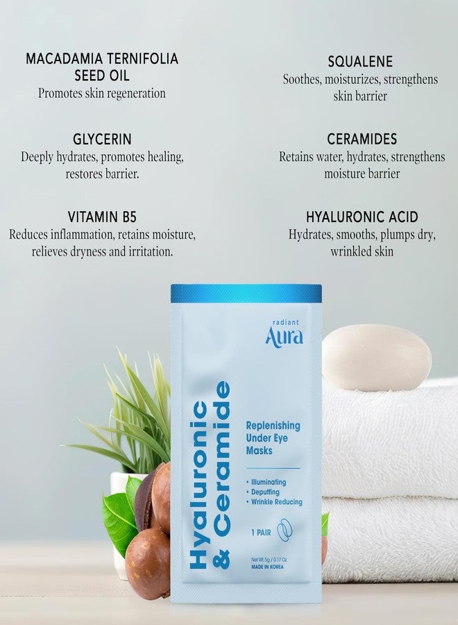 Radiant Aura Hyaluronic Acid & Ceramide Under Eye Patches - Dermatologist Tested, Anti Aging, Korean Skin Care - Anti Wrinkle Pads For Puffy Eyes And Under Eye Bags - Vegan, Clean Beauty - 5 Pairs - Image 4