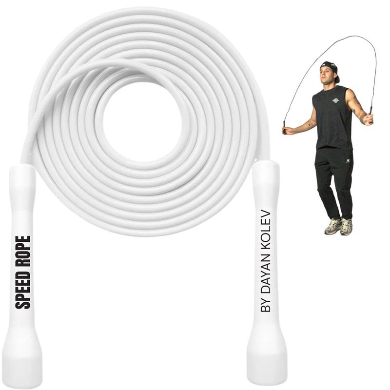 Swissskip Speed Jump Rope by Dayan Kolev, 5mm PVC Skipping Rope, for Beginners and Advanced Athletes, Ideal for Fitness, Cardio, Boxing & CrossFit, Adjustable length with Unbreakable Handles (White) - Image 1