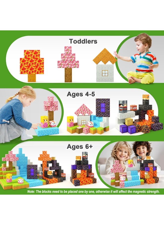 NIBEMINENT Magnetic Blocks - Build Mine Magnet World Magic Portal Set, Magnetic Tiles Building Blocks Toddler Toy STEM Sensory Outdoor Toys for 3+ Year Old Boys & Girls, Creative Kids Games Kids Toys 84PCS  - Image 5