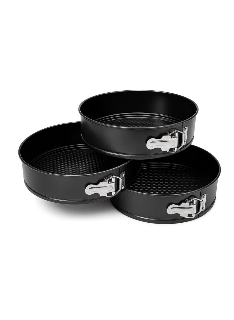3-Piece Springform Cake Pan Set (24cm + 26cm + 28cm) – Non-Stick Carbon Steel Baking Moulds with Removable Bottom & Quick-Release Latch | Perfect for Cheesecakes, Desserts & Oven Baking - Image 2