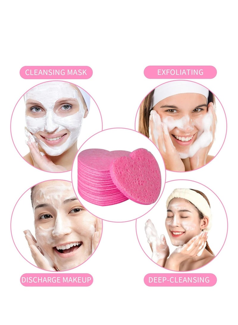 إسكدنيا 25 عبوة من إسفنجات الوجه السليولوز الطبيعية على شكل قلب - وردي، للتنظيف والتقشير وإزالة المكياج - Image 4