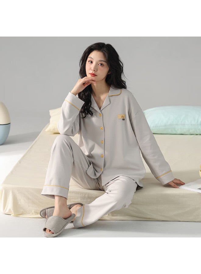 Fentengcare New Women's Pajamas, Spring And Autumn Cardigan With Lapel, Sweet Style, Lightweight Pure Cotton Solid Color Loungewear Two-piece Set