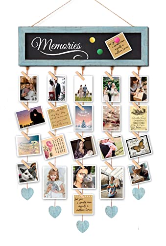 EXQUIDECA Picture Frames Collage Display Board with 30 Clips  Multi Photos Cards Organizer with Adjustable Twines and Magnetic Blackboard  DIY Wall Decor Hanging Picture Holder 157x5 Inches