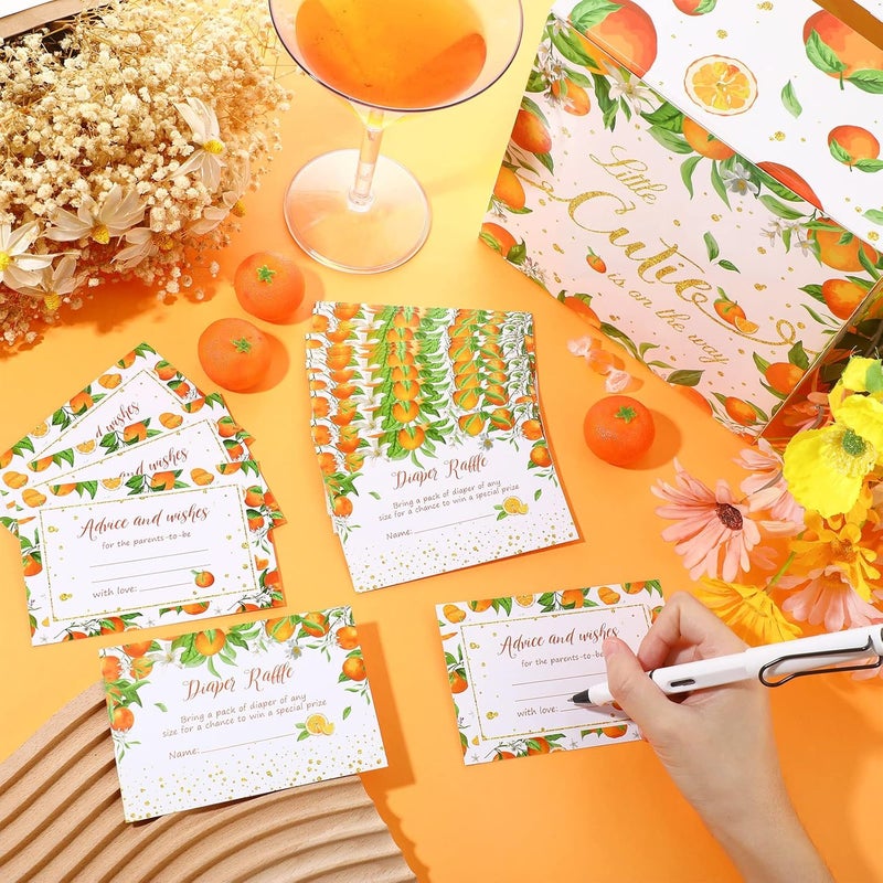 Fumete 51 Pcs Little Cutie Orange Diaper Raffle Card Box with Diaper Raffle Tickets Insert Card Little Cutie Orange Is on The Way, for Baby Shower Game Gender Reveal Party Decorations Supplies Prizes - Image 5