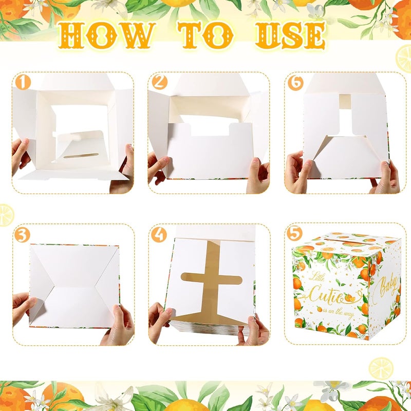 Fumete 51 Pcs Little Cutie Orange Diaper Raffle Card Box with Diaper Raffle Tickets Insert Card Little Cutie Orange Is on The Way, for Baby Shower Game Gender Reveal Party Decorations Supplies Prizes - Image 4