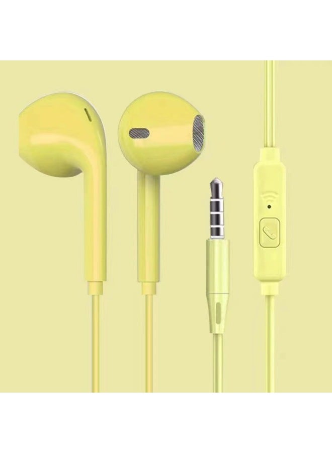 Macaron In-ear Headset 3.5mm Wire-controlled Wired Headset With Microphone Subwoofer Headset-Color:Yellow  - Image 4