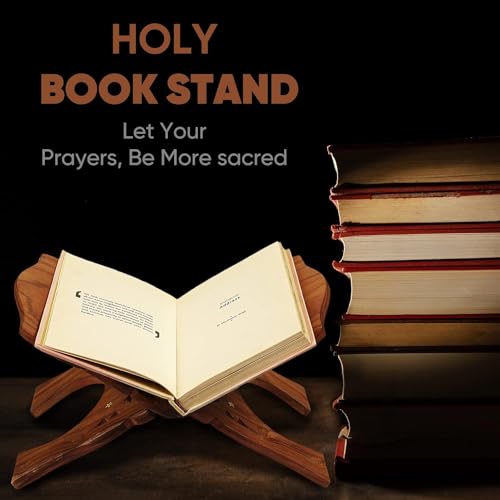 CRAFTY ESSENTIALS Wooden Hand Carved Book Stand Foldable Sheesham Wood Rehal for Holy Books, Brown, 15 x 7 Inches - Image 4