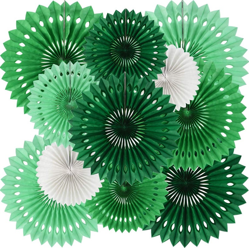 BEISHIDA Green White Party Decoration Hanging Honeycomb Round Paper Fans Kit for Theme Birthday Baby Shower Summer Forest Patrick's Irish Backdrop Party Suppliesï¼ˆ11packsï¼‰ - Image 1