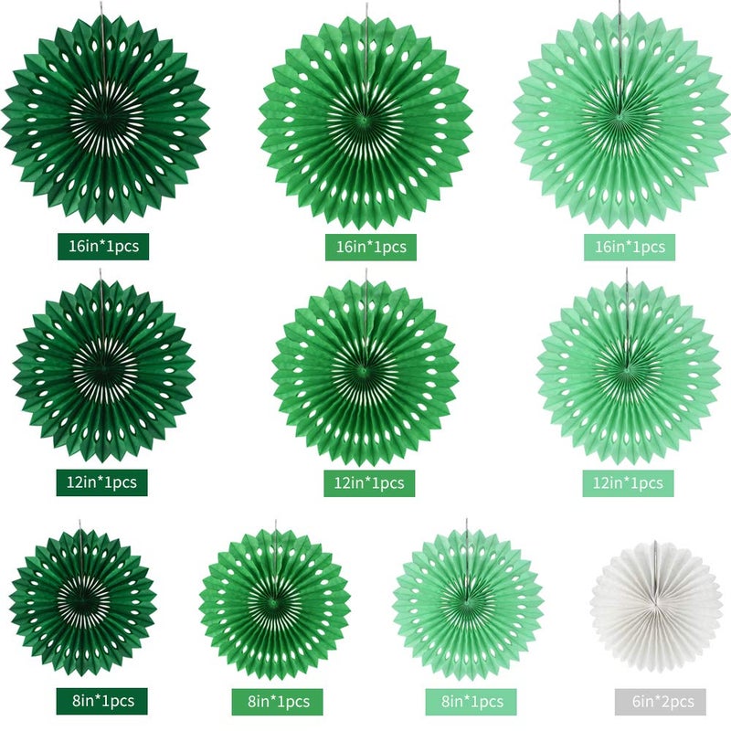 BEISHIDA Green White Party Decoration Hanging Honeycomb Round Paper Fans Kit for Theme Birthday Baby Shower Summer Forest Patrick's Irish Backdrop Party Suppliesï¼ˆ11packsï¼‰ - Image 2