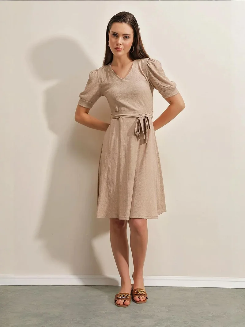 BIG DART BDART Textured V-Neck Midi Knit Dress with Bow