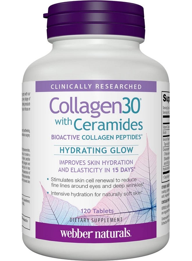 Webber Naturals Collagen30 with Ceramides, Bioactive Collagen Peptides, 120 Tablets, Hydrating Glow, Helps Improve Skin Hydration, Elasticity & Smoothness, Non GMO, Dairy & Gluten Free - Image 1