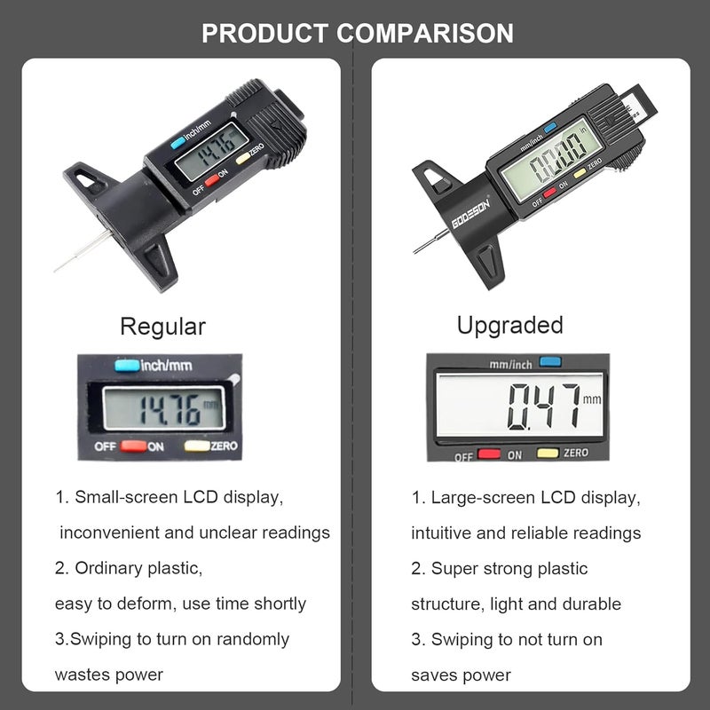 GODESON Digital Tyre Tread Depth Gauge with Large LCD Display - 0-25.4 mm / 1 inch Measuring Tool for Cars, Trucks, and Motorcycles - Image 5