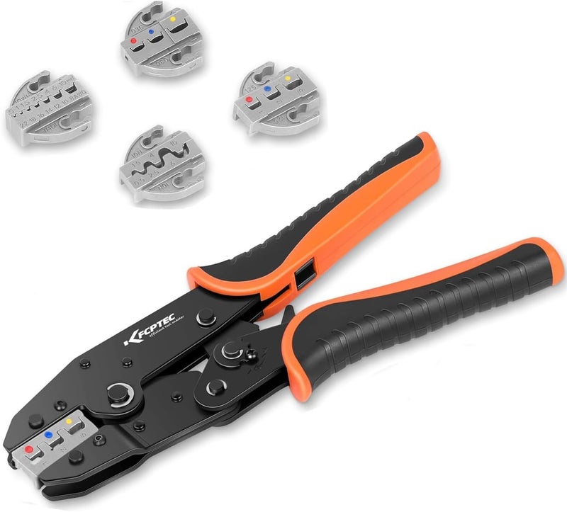 KF CPTEC 5-Piece Ratcheting Crimping Tool Kit with Quick-Change Jaws for Heat Shrink Terminals, Insulated/Non-Insulated Connectors, Ferrules, Open Barrel, OT/UT Terminals, with Storage Case - Image 1