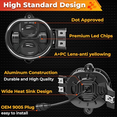 Auto Buero Round Led Fog Lights Assembly for Dodge Ram 1500 2002 2003 2004 2005 2006 2007 2008, Dodge Ram 2500/3500 2003-2009, Dodge Durango 2nd Generation 2004, Dodge Durango 2005-2006, DOT Approved - Image 2