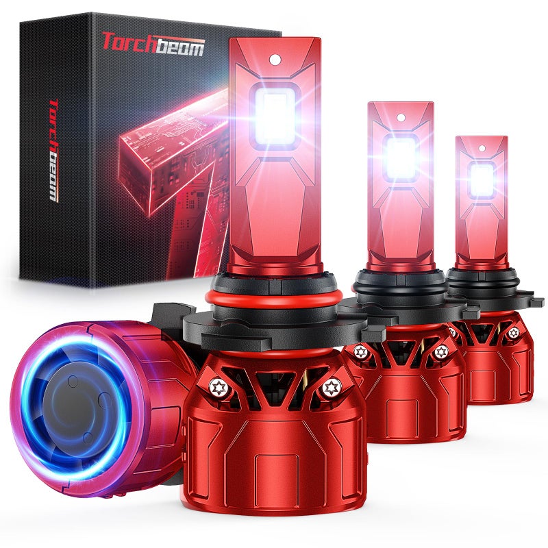 Torchbeam 9005 9006 Fog Lights, 72000LM HB3 HB4 Bulbs with 360Â° Adjustable Ring, Cooling Fan and U-Shape Cooling Tube, 6500K White, 3 Mins Installation, Pack of 4 - Image 1
