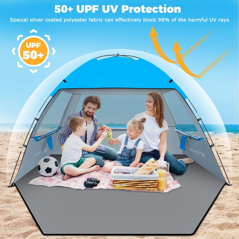 Venustas Beach Tent Sun Shelter for 3/4-5/6-7/8-10 Person, UPF 50+ UV Protection Beach Canopy, Lightweight and Easy Setup Cabana, Portable Beach Shade Tent - Image 3