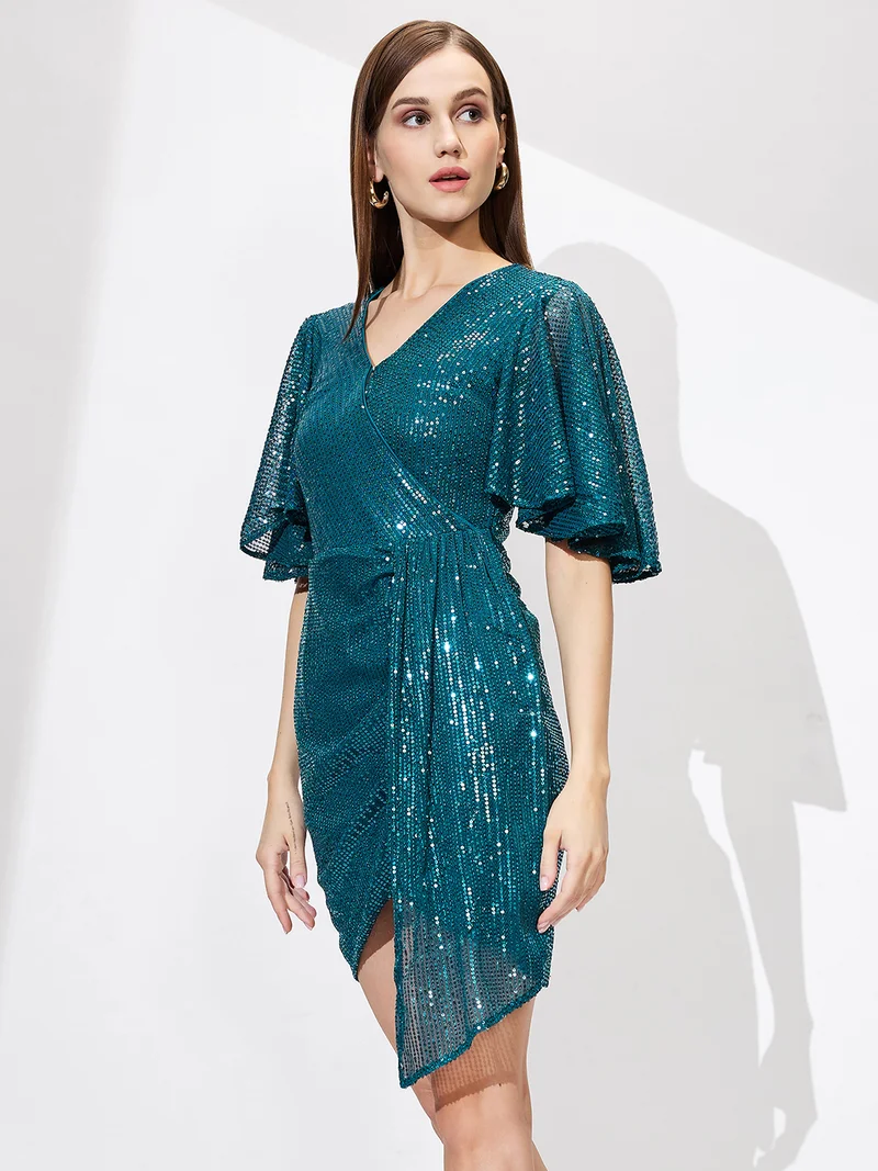 globus Globus Women Flared Sleeve Embellished Bodycon Party Dress