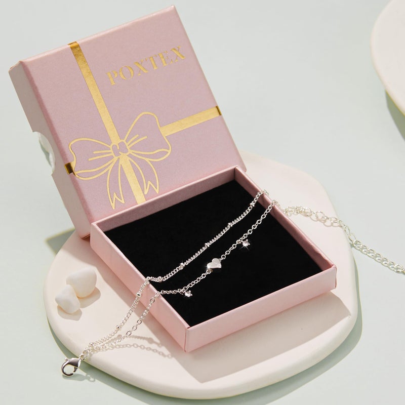 Poxtex Heart Bracelets for Women, 925 Sterling Silver Plated Bracelets for Women Waterproof, Zircon Gemstone Layered Bracelets, Multilayer Bracelets for Women - Image 4