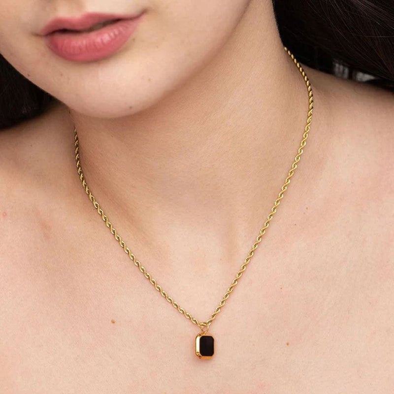 PALMONAS 18k Gold Tone Plated Black Enamel Necklace
 for Women - Image 3