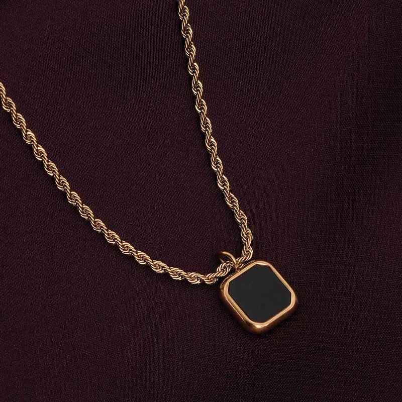 PALMONAS 18k Gold Tone Plated Black Enamel Necklace
 for Women - Image 2
