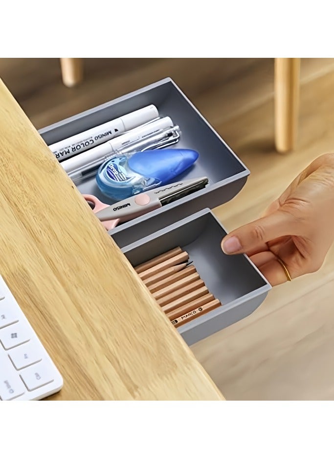 1pc Drawer Box Self Adhesive Under Desk Drawer Organizer Table Storage Box Holder Case Storage Box Finishing Box Office (Grey) - Image 1