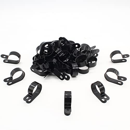 Coufce 50Pcs 1/4 Inch R-Type Cable Clip, P-Style Mounting Clips, Nylon Cable Clip Wire Clamp, Rope Light Screw Mounting Fastener Clips with Pan Head Phillips Screws for Cable Management(Black) - Image 2