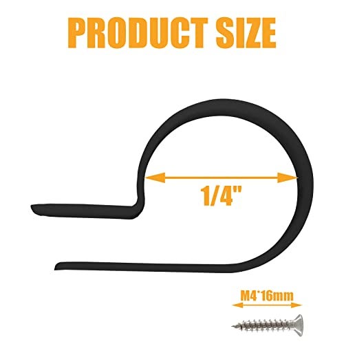Coufce 50Pcs 1/4 Inch R-Type Cable Clip, P-Style Mounting Clips, Nylon Cable Clip Wire Clamp, Rope Light Screw Mounting Fastener Clips with Pan Head Phillips Screws for Cable Management(Black) - Image 3
