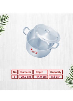 SONEX Sonex Saffron Cooking Pot 29 cm,  Capacity 8.5 Ltr, Cookware With Lid,Ergonomic Handle For Secure Grip,Premium Aluminum Metal Finish,Durable & Light Weight, Silver  - Image 5