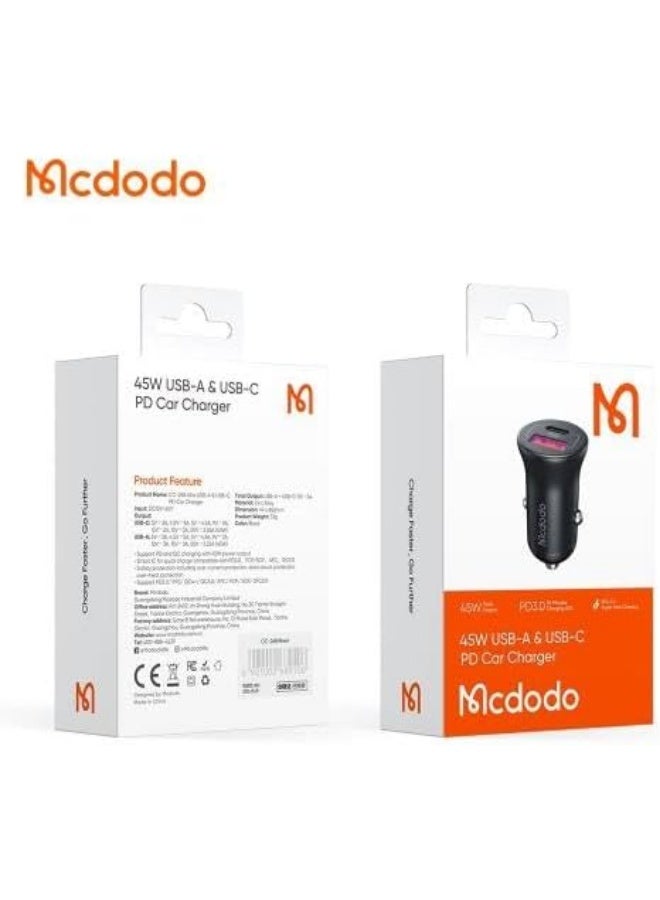 Mcdodo Car Charger CC-2680 - 45W USB-A & USB-C - Black - Image 4