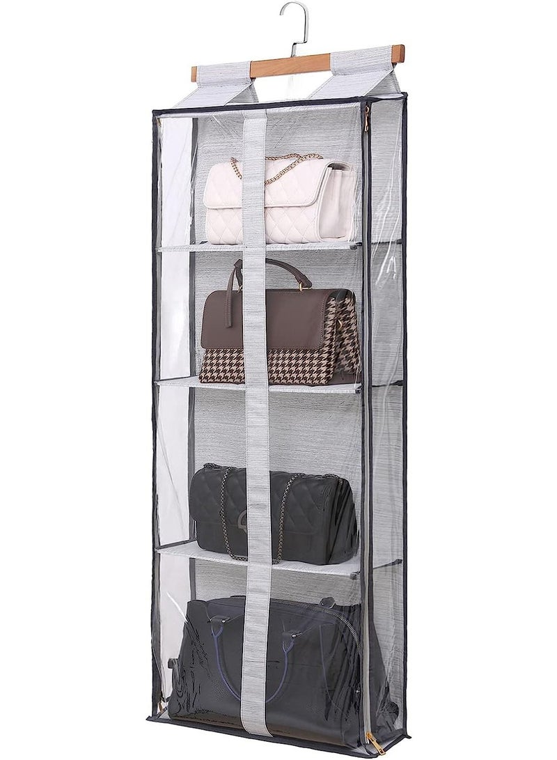 Excefore Clear Closet Hanging Handbag Organizer with Zippers, Easy Access Wardrobe Tote Bag Purse Storage Holder Over The Door Space Saving Shelf Pocket for Bedrooms Living Room(Grey)  - Image 1
