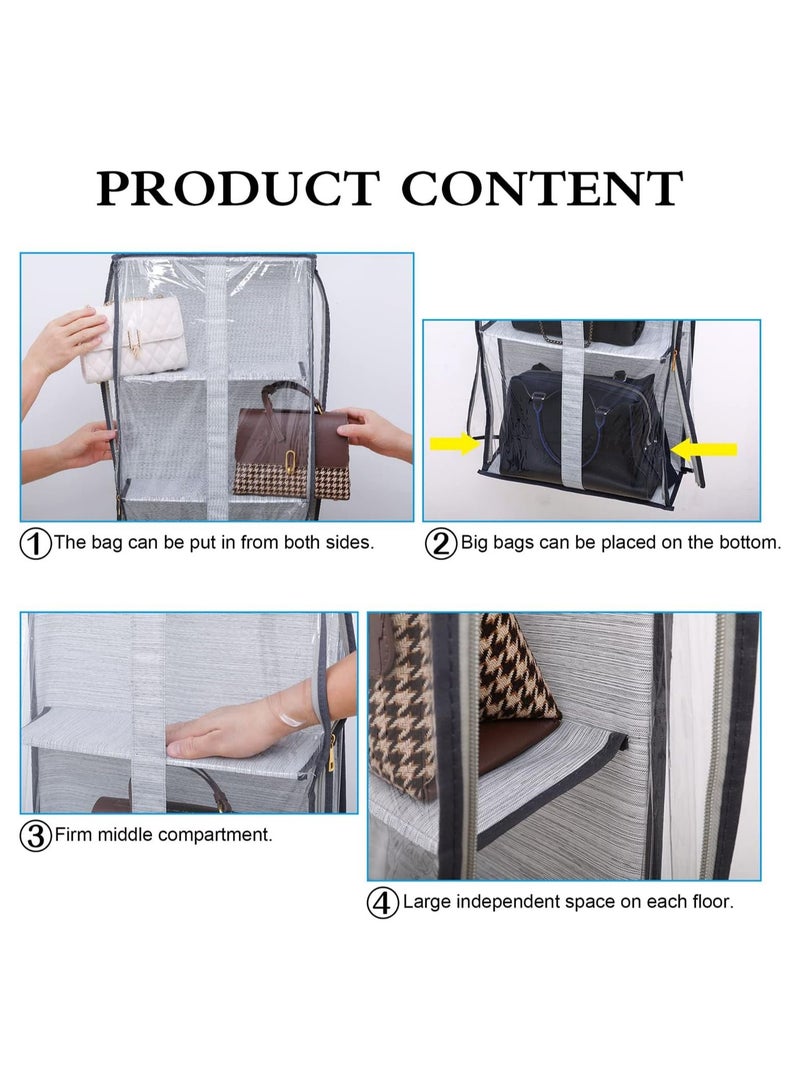 Excefore Clear Closet Hanging Handbag Organizer with Zippers, Easy Access Wardrobe Tote Bag Purse Storage Holder Over The Door Space Saving Shelf Pocket for Bedrooms Living Room(Grey)  - Image 5