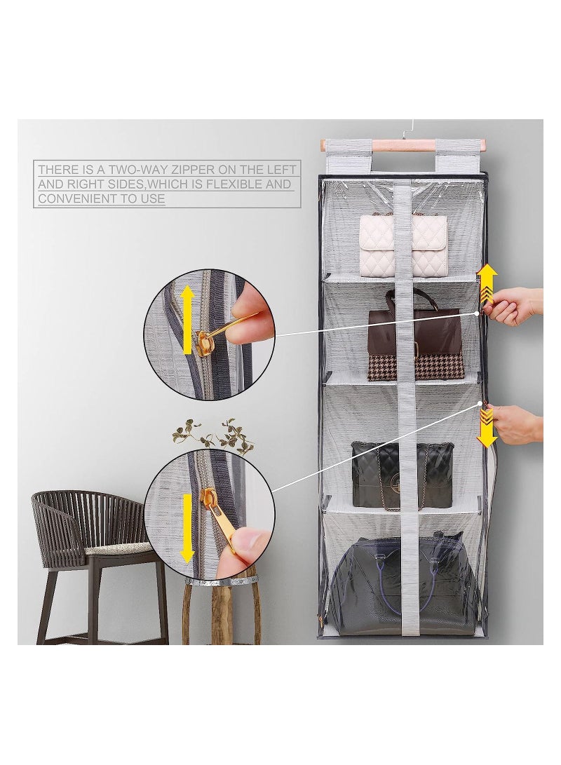 Excefore Clear Closet Hanging Handbag Organizer with Zippers, Easy Access Wardrobe Tote Bag Purse Storage Holder Over The Door Space Saving Shelf Pocket for Bedrooms Living Room(Grey)  - Image 4