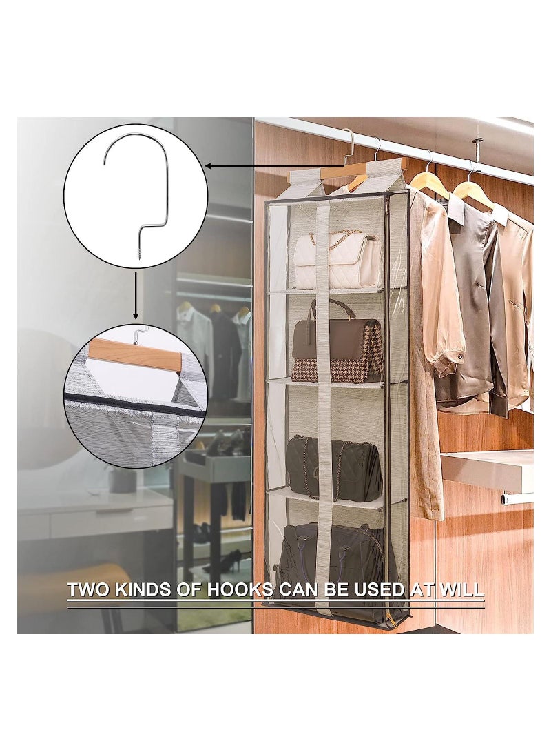Excefore Clear Closet Hanging Handbag Organizer with Zippers, Easy Access Wardrobe Tote Bag Purse Storage Holder Over The Door Space Saving Shelf Pocket for Bedrooms Living Room(Grey)  - Image 3