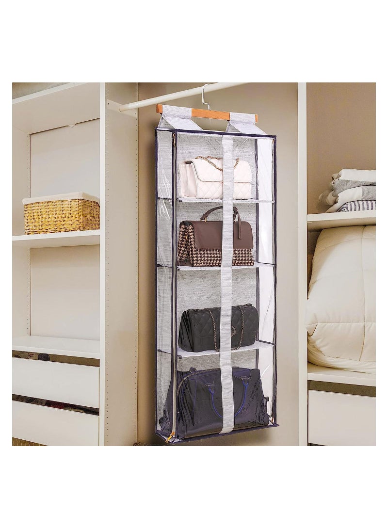Excefore Clear Closet Hanging Handbag Organizer with Zippers, Easy Access Wardrobe Tote Bag Purse Storage Holder Over The Door Space Saving Shelf Pocket for Bedrooms Living Room(Grey)  - Image 2