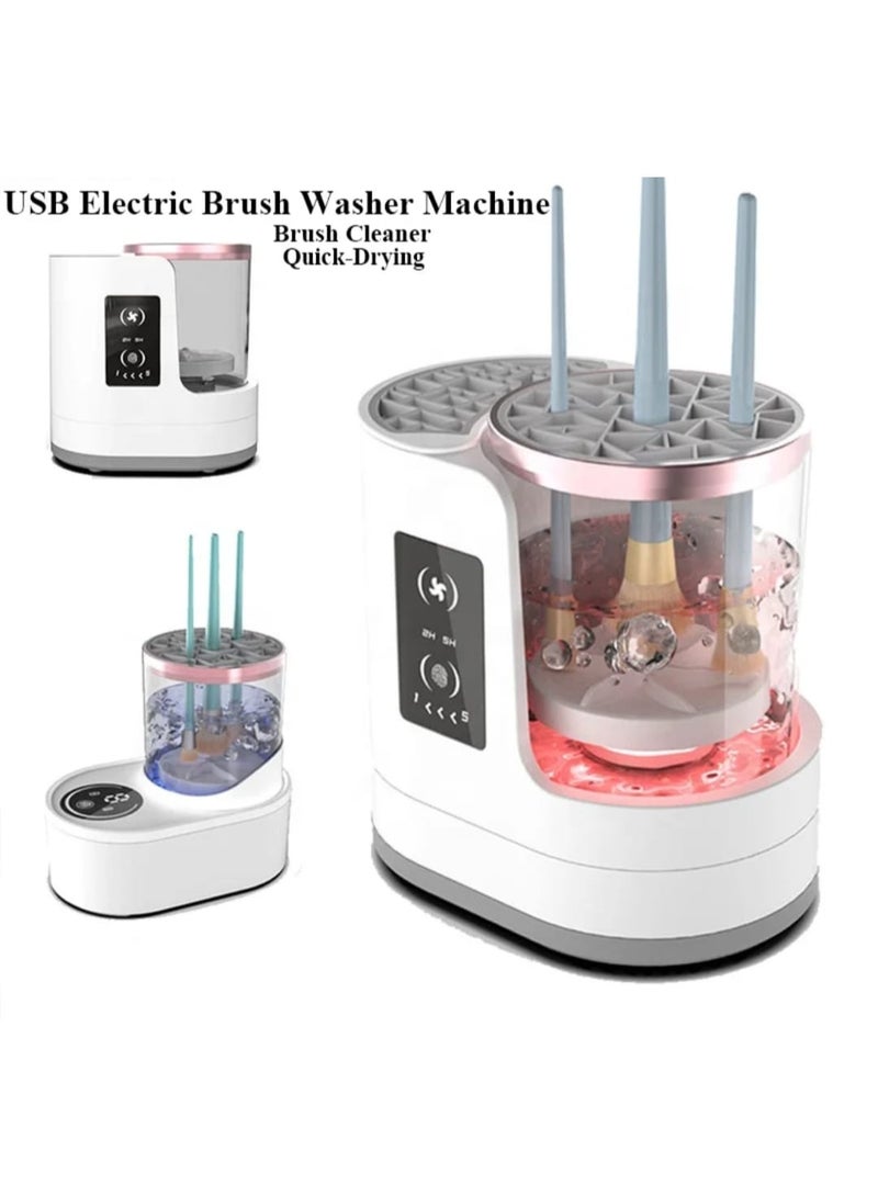 بوليريوس جهاز تنظيف فرش المكياج الكهربائي، منظف فرش المكياج التلقائي 3 في 1 مع مجفف فرش المكياج، أدوات تنظيف عميقة وسريعة محمولة بمنفذ USB لجميع أحجام فرش المكياج، فرشاة أحمر الخدود، إسفنجات - Image 1