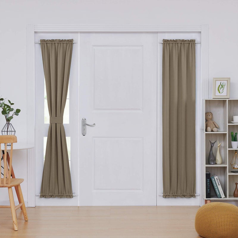 Deconovo Blackout Door Curtain for Glass Doors & Sidelights, Thermal Insulated Privacy Panel with Dual Rod Pockets & Adjustable Tieback, Machineâ€‘Washable Curtain (25W x 72L, Khaki, 1 Panel) - Image 1